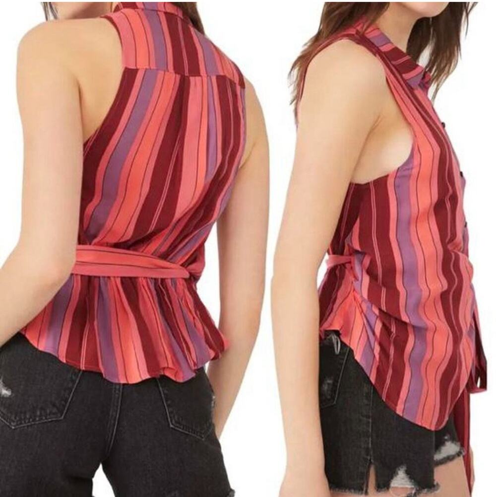Free People Wrap Tank Top Women Small Pink Stripe Sleeveless BOHO Grunge NWT